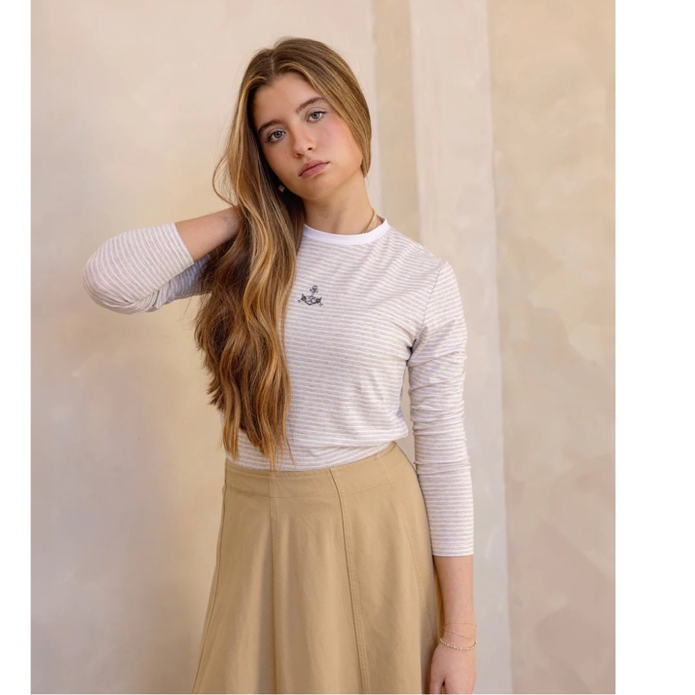 Coco Blanc striped long sleeve cotton stretch top tee girls size 12